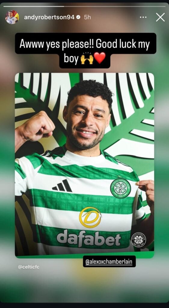 Andy Robertson writes to Alex Oxlade-Chamberlain after his move to Celtic
