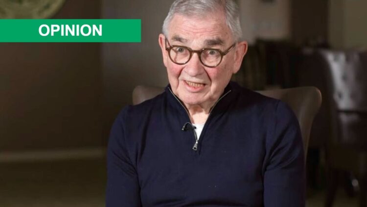 Celtic chairman Brian Wilson addresses fans during an in-house interview
