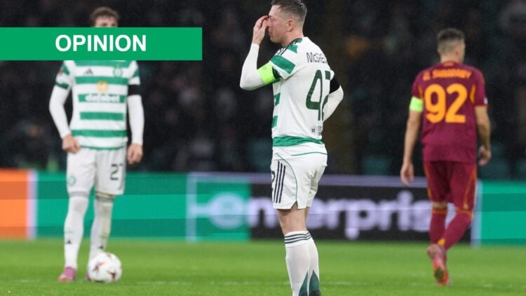 Callum McGregor looks dejected after Celtic lose 3-0 at home to Roma in the Europa League