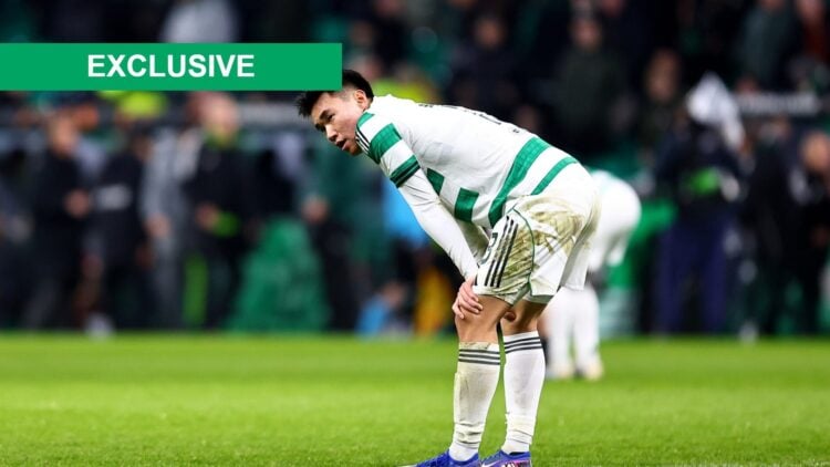 Hyunjun Yang looks dejected after Celtic's Europa League first leg defeat against Stuttgart