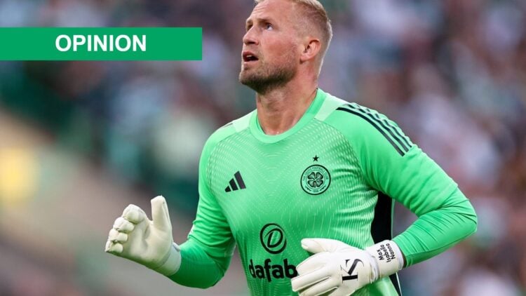 Kasper Schmeichel in action for Celtic vs Kairat Almaty in the Champions League play-off