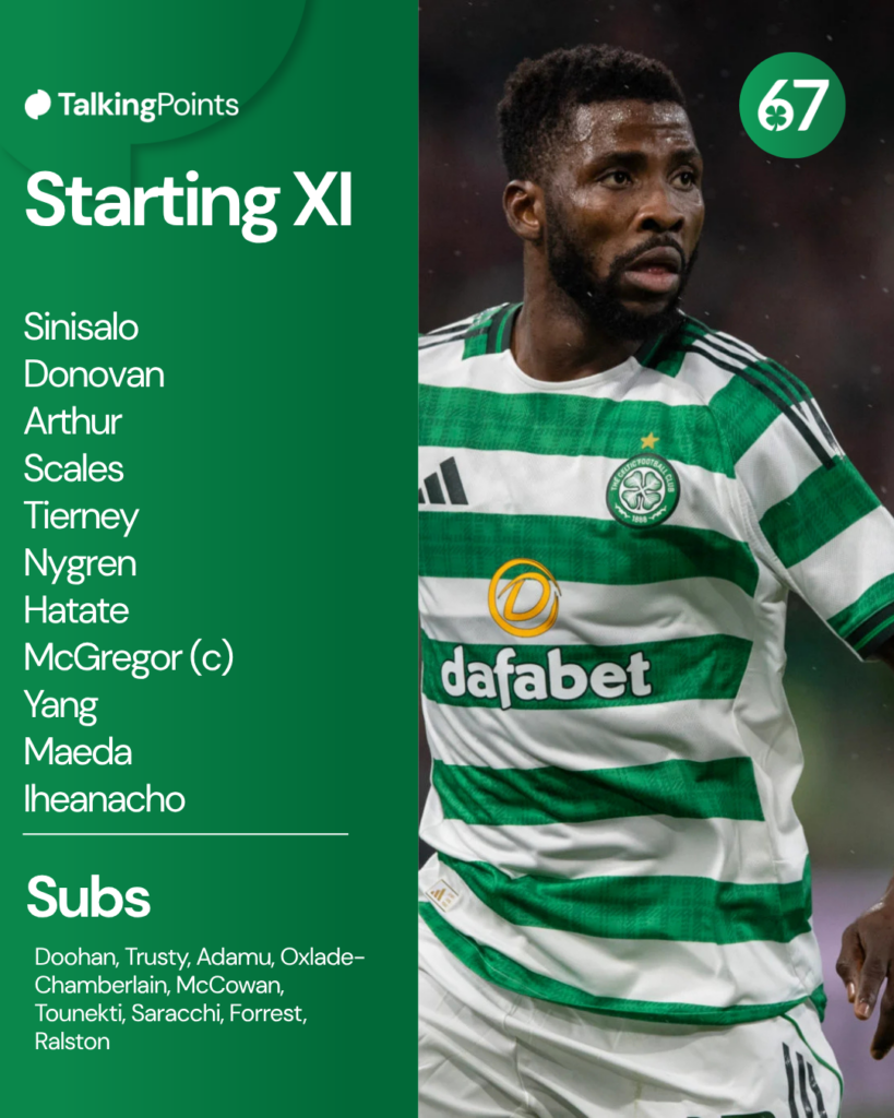 Kelechi Iheanacho chosen to start for Celtic in the clash with Dundee United at Tannadice.