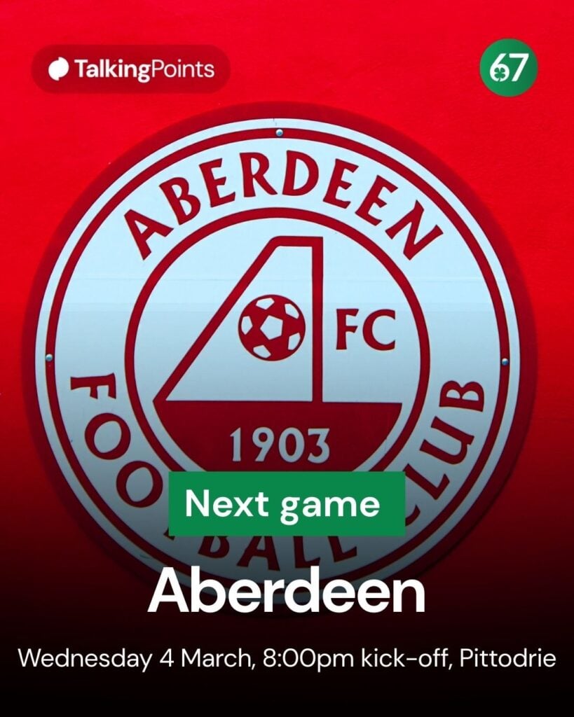 A general view of the Aberdeen badge on the front of Pittodrie stadium