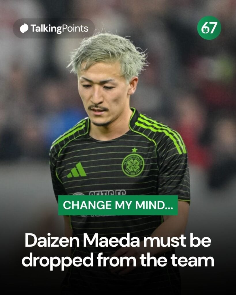 Daizen Maeda of Celtic FC looks dejected during the UEFA Europa League 2025/26 Knockout Play-off Second Leg match between VfB Stuttgart and Celtic FC