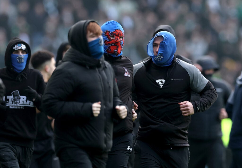Rangers Ultras invade the pitch following the Scottish Gas Scottish Cup Quarter Final match between Rangers and Celtic