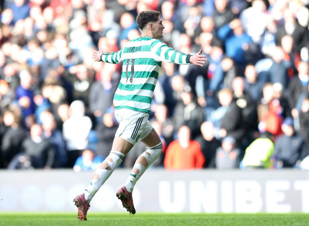 Tomas Cvancara of Celtic celebrates scoring the team's fourth and winning penalty