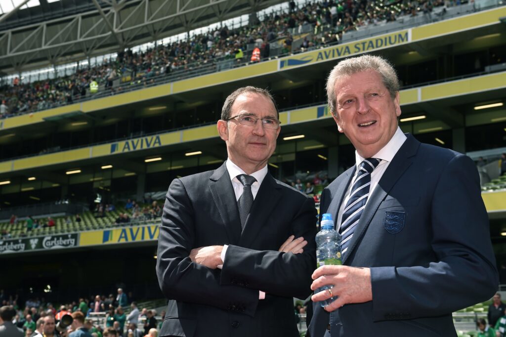 Martin O'Neill standing next to Roy Hodgson ahead of Republic of Ireland v England in an International Friendly
