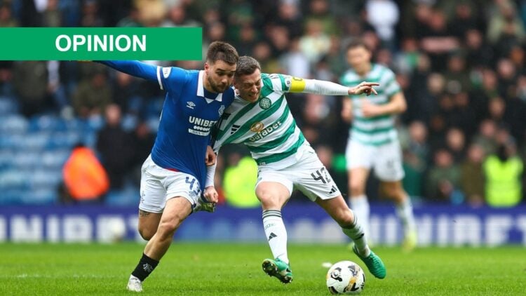 Nicolas Raskin of Rangers and Callum McGregor of Celtic battle for possession during the William Hill Premiership match between Rangers and Celtic