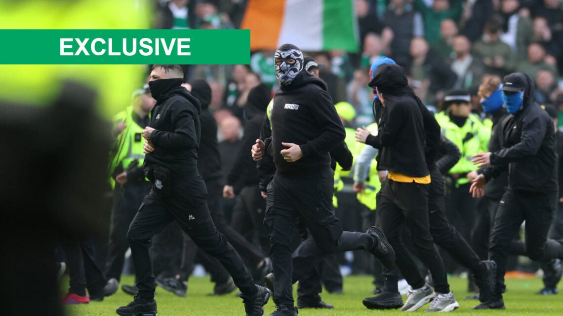 Image of Rangers fans pitch invasion in the Ibrox Scottish Cup clash with Celtic