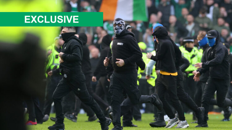 Image of Rangers fans pitch invasion in the Ibrox Scottish Cup clash with Celtic