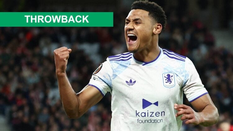 Ollie Watkins celebrates scoring for Aston Villa against Lille in the Europa League first leg tie