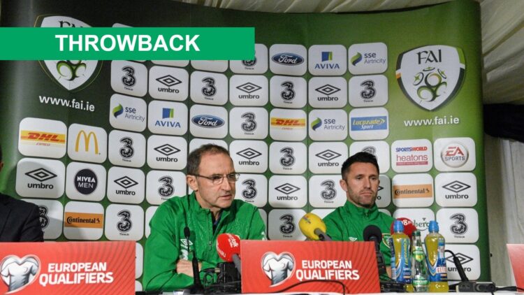 Republic of Ireland manager Martin O'Neill, left, Robbie Keane speaking to the press ahead of their UEFA EURO 2016 Championship Qualifer Group D ga...