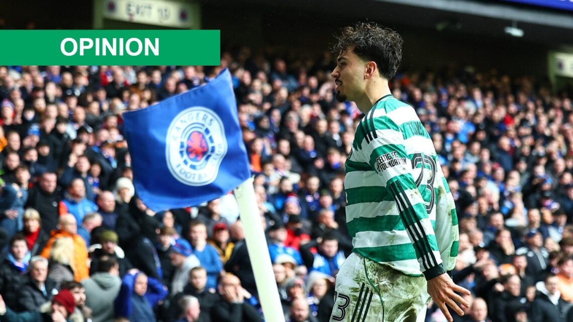 Sebastian Tounekti of Celtic celebrates his team's second goal scored by teammate Reo Hatate