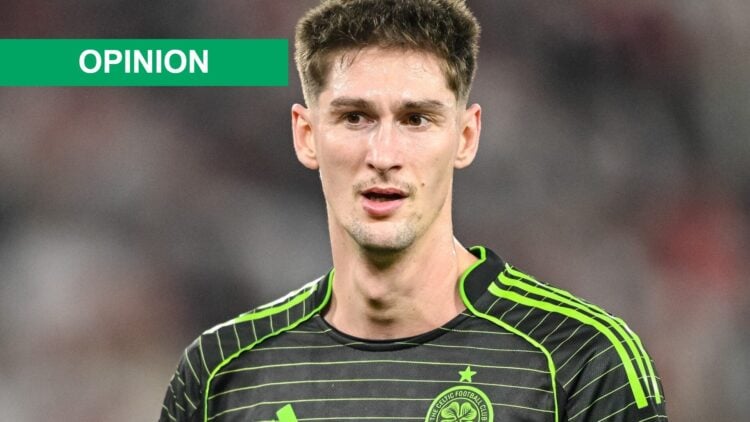 Tomas Cvancara of Celtic FC looks on during the UEFA Europa League 2025/26 Knockout Play-off Second Leg match between VfB Stuttgart and Celtic FC
