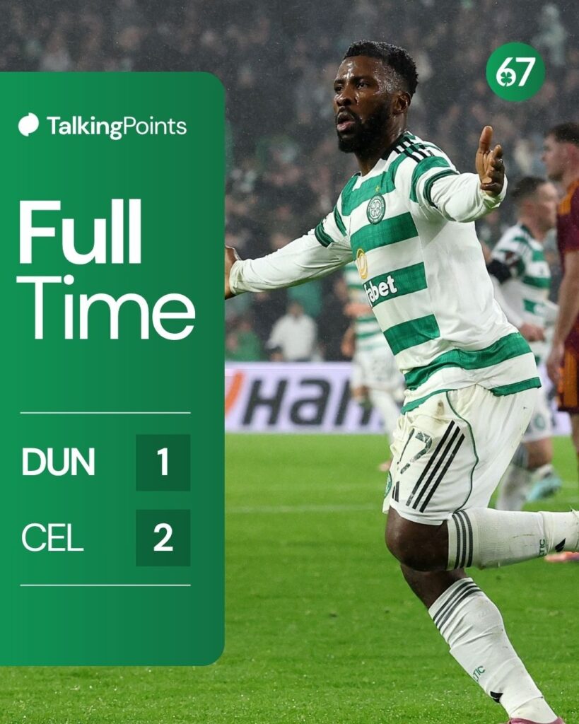 Kelechi Iheanacho celebrates a goal for Celtic against Roma before it was ruled out for offside