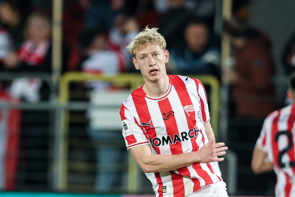 Oskar Wojcik of Cracovia Krakow seen in action during the