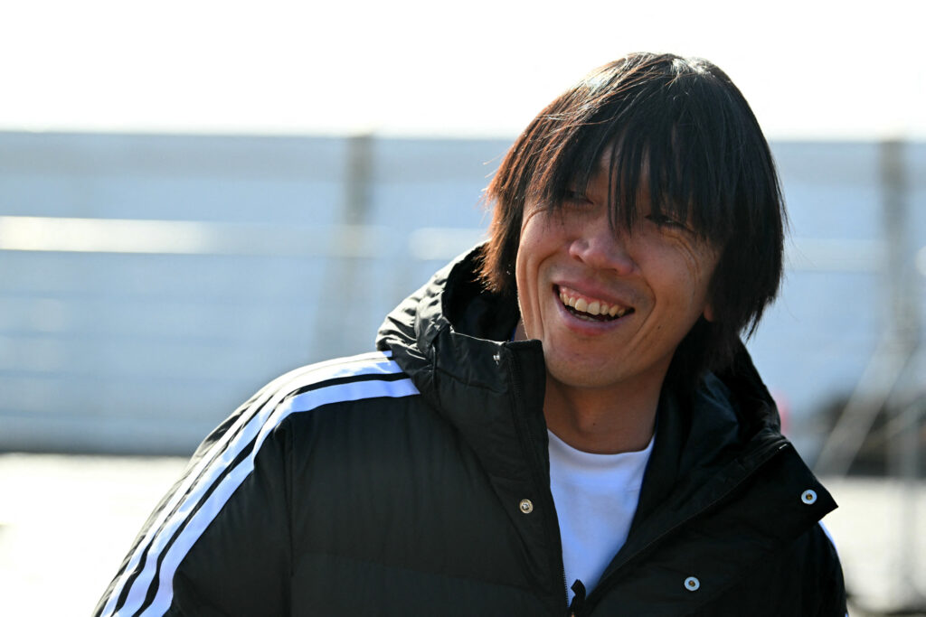 Japanese former Celtic footballer Shunsuke Nakamura attends as a spectator a Scotland team training session at Hampden Park