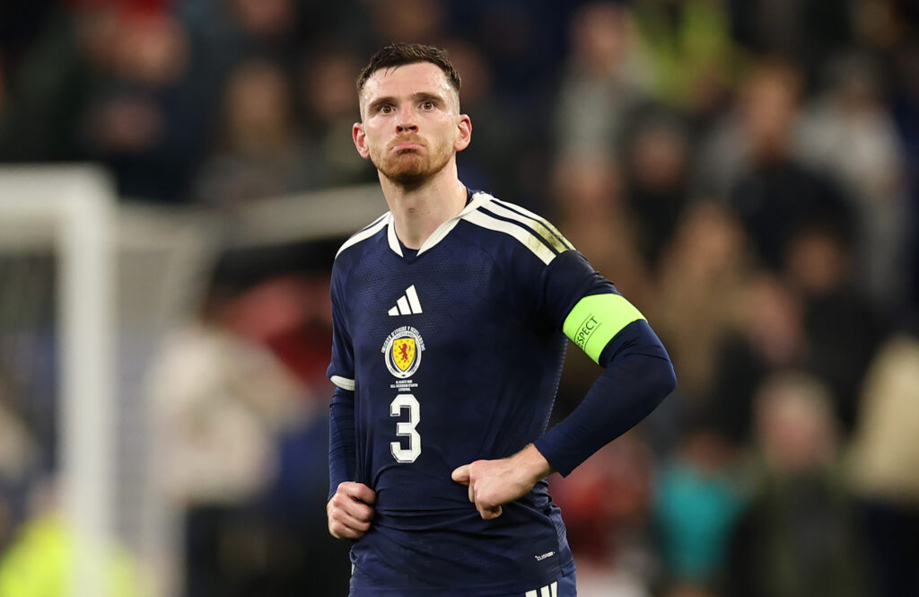 Andy Robertson of Scotland reacts following a loss in the international friendly match between Scotland and Ivory Coast