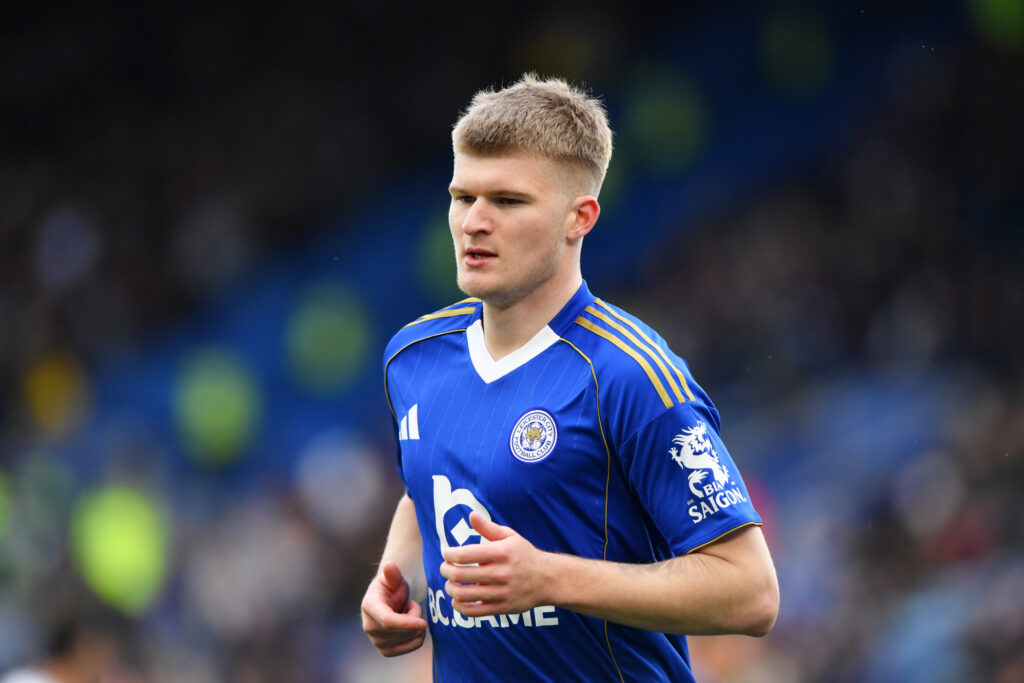 Jordan James of Leicester City during the Sky Bet Championship match between Leicester City and Swansea City at King Power Stadium on April 11, 2026