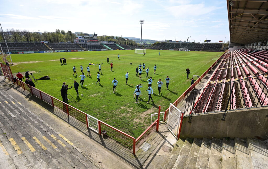 A general view of during a Derry City training session at Find Insurance Celtic Park in Derry