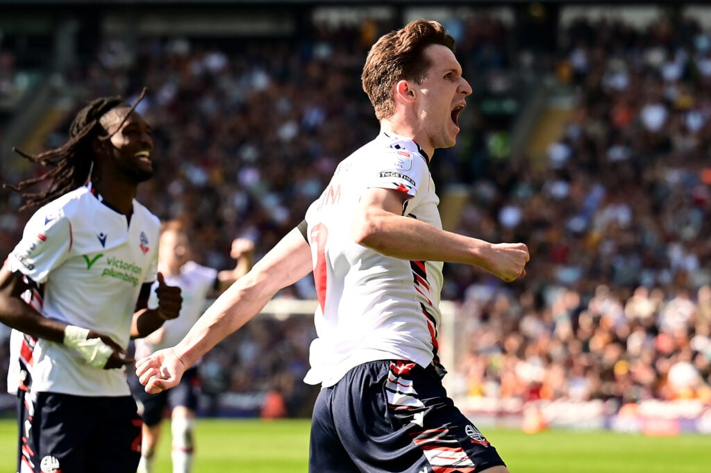 Celtic loanee Johnny Kenny celebrates scoring for Bolton Wanderers against Bradford City in the Sky Bet League One