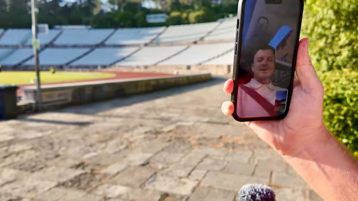 Andy Halliday on FaceTime at the Estadio Nacional