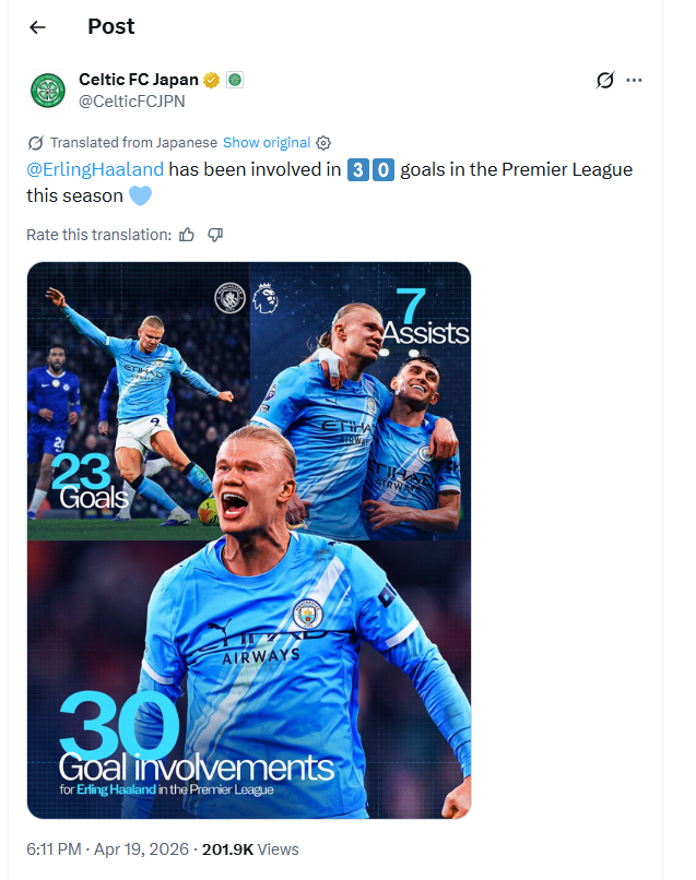 Celtic FC Japan accidentally post a picture of Erling Haaland before deleting
