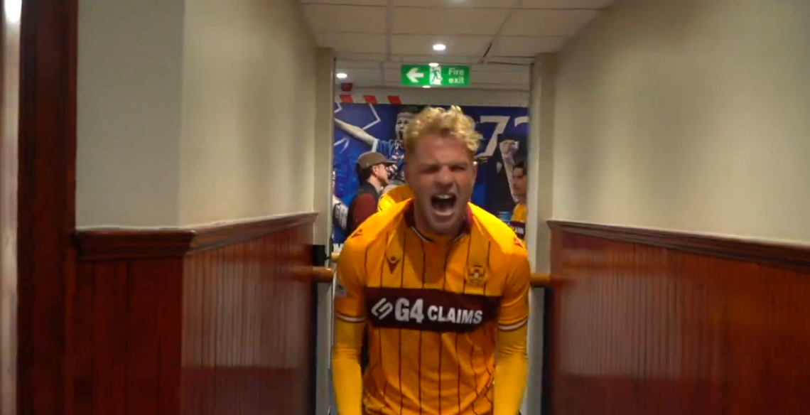 Stephen Welsh celebrates Motherwell's win against Rangers in the Scottish Premiership