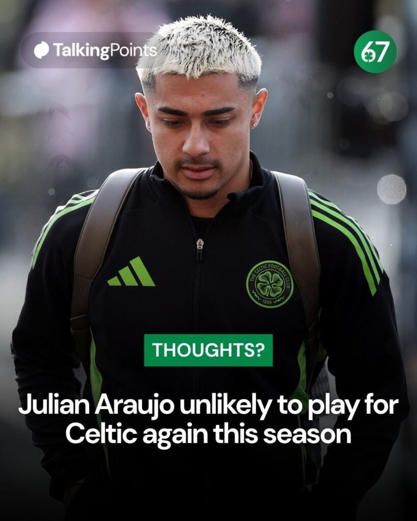 Julian Araujo arrives at Celtic Park before a Scottish Premiership fixture