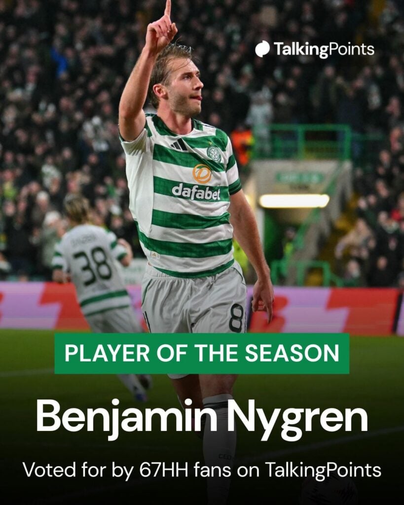 Benjamin Nygren celebrates his goal for Celtic against Stuttgart in the Europa League play-off knockout first leg game at Celtic Park