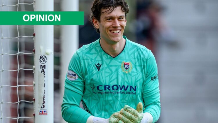 Dundee goalkeeper Jon McCracken reacts during the Premier League match between Heart of Midlothian and Dundee at Tynecastle Park