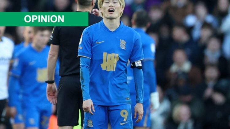 Kyogo Furuhashi of Birmingham City reacts at the final whistle during the Sky Bet Championship match between Birmingham City and Derby County