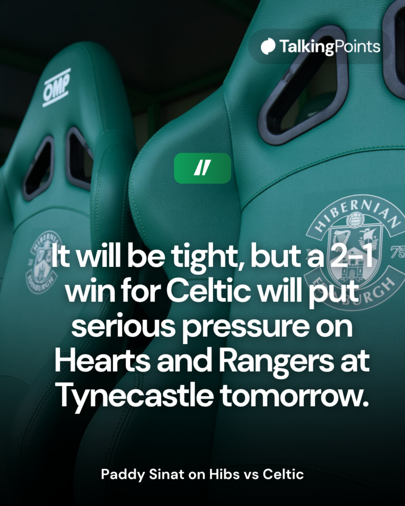 Paddy Sinat's score prediction for Hibs vs Celtic at Easter Road.