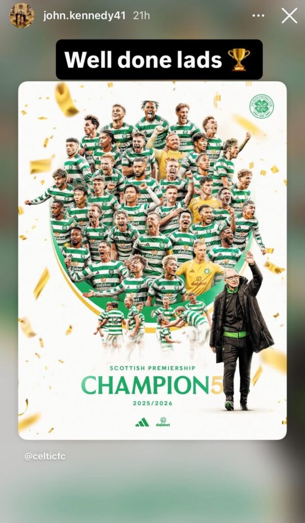 John Kennedy congratulates Celtic