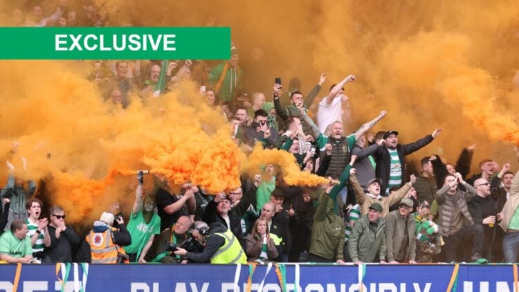 Fans of Celtic set of smoke flares in the stands prior to the Scottish Gas Scottish Cup Quarter Final match between Rangers and Celtic