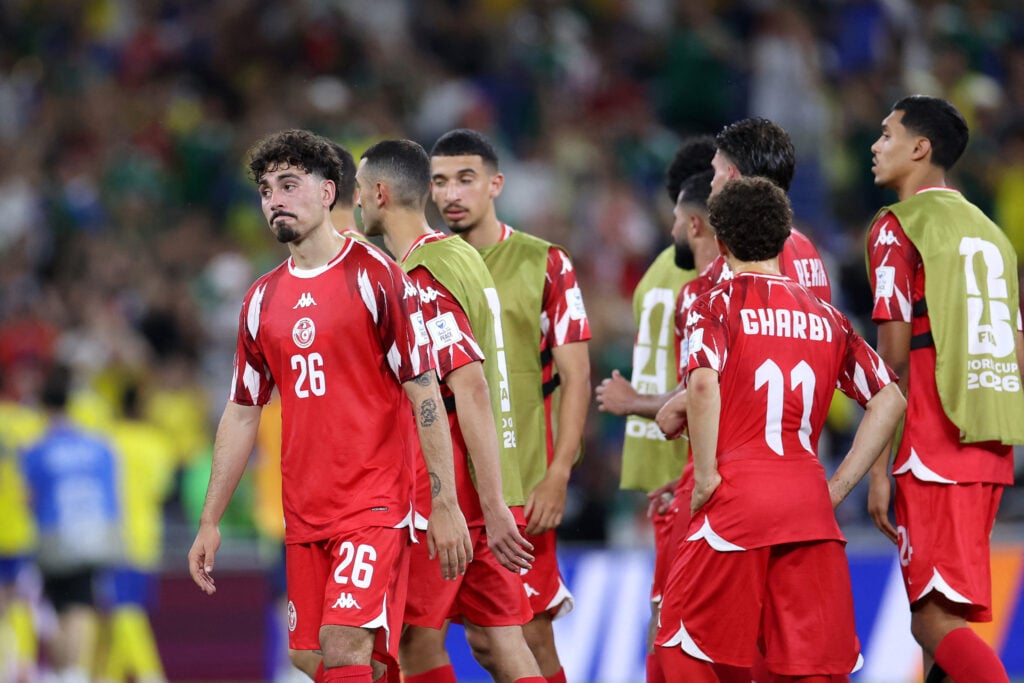 Celtic winger Sebastian Tounekti looks dejected after his Tunisia side are beaten by Sweden at the World Cup.