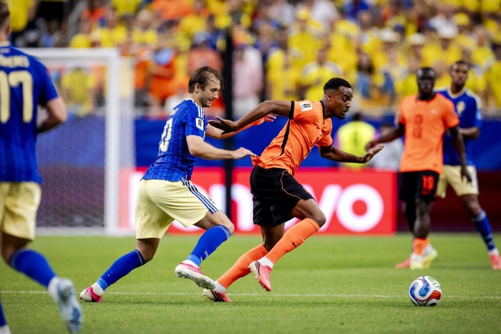 Celtic winger Benjamin Nygren in action for Sweden against the Netherlands at the FIFA World Cup.