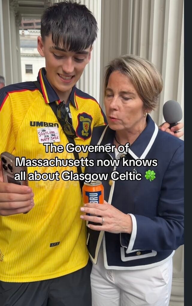 Maura Healey with a Scotland fan