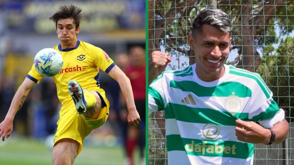Kieron Bowie in action for Hellas Verona in Serie A and new signing Camilo Duran posing in a Celtic shirt.